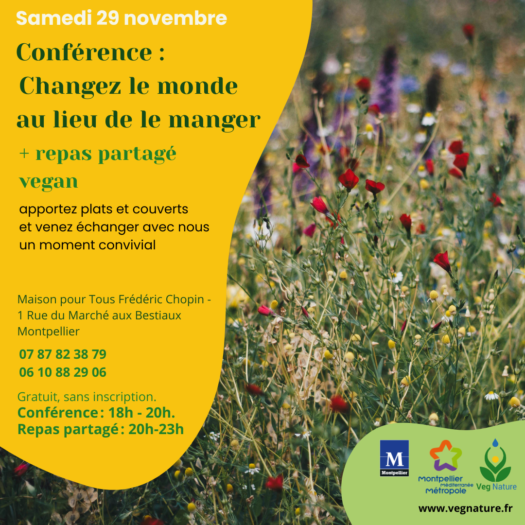 Conférence « Changez le monde au lieu de le manger » suivie de repas partagé Vegan